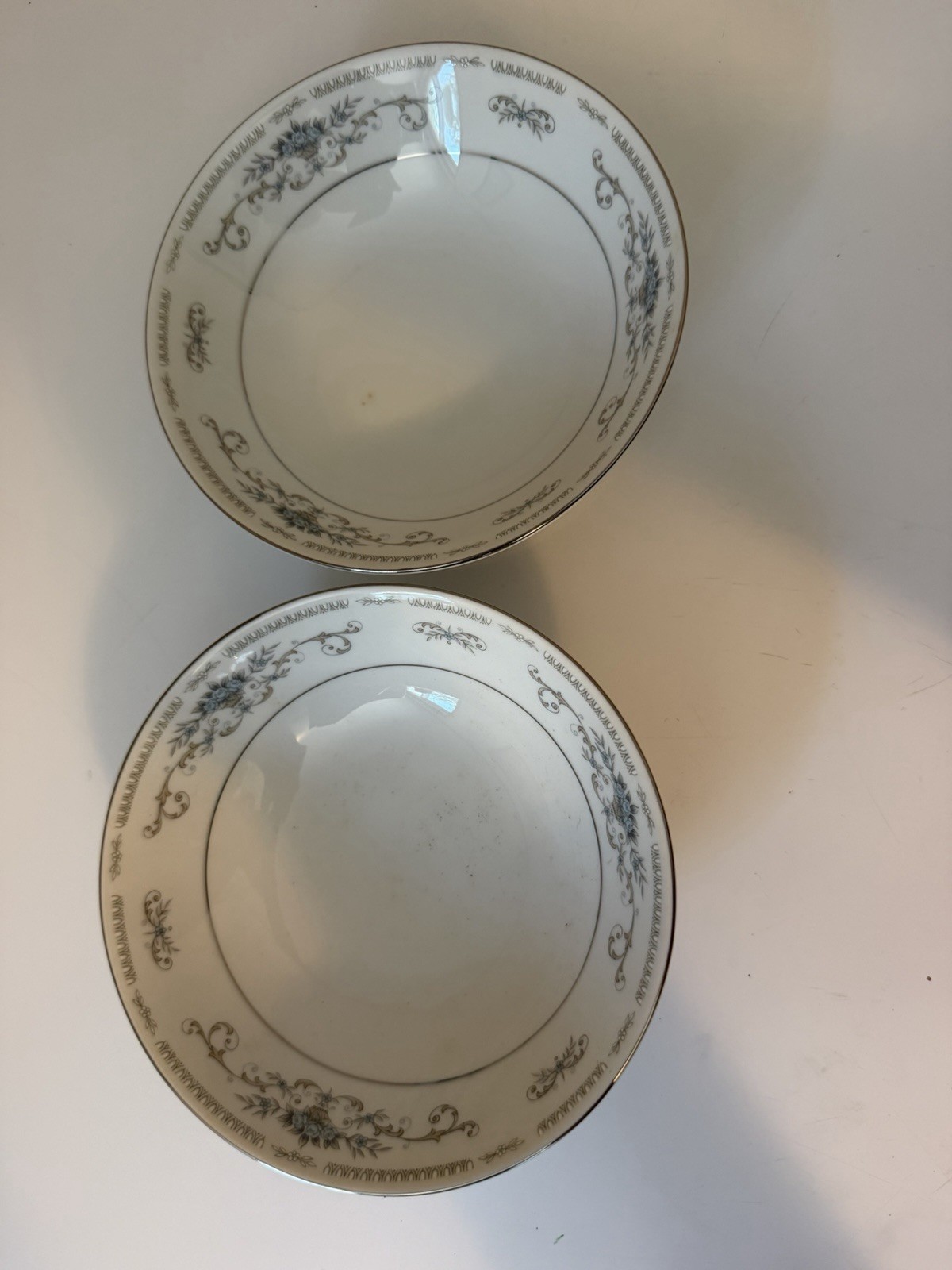Fine Porcelain China Diane Bowl White Blue Floral Platinum Trim Japan Set of 6