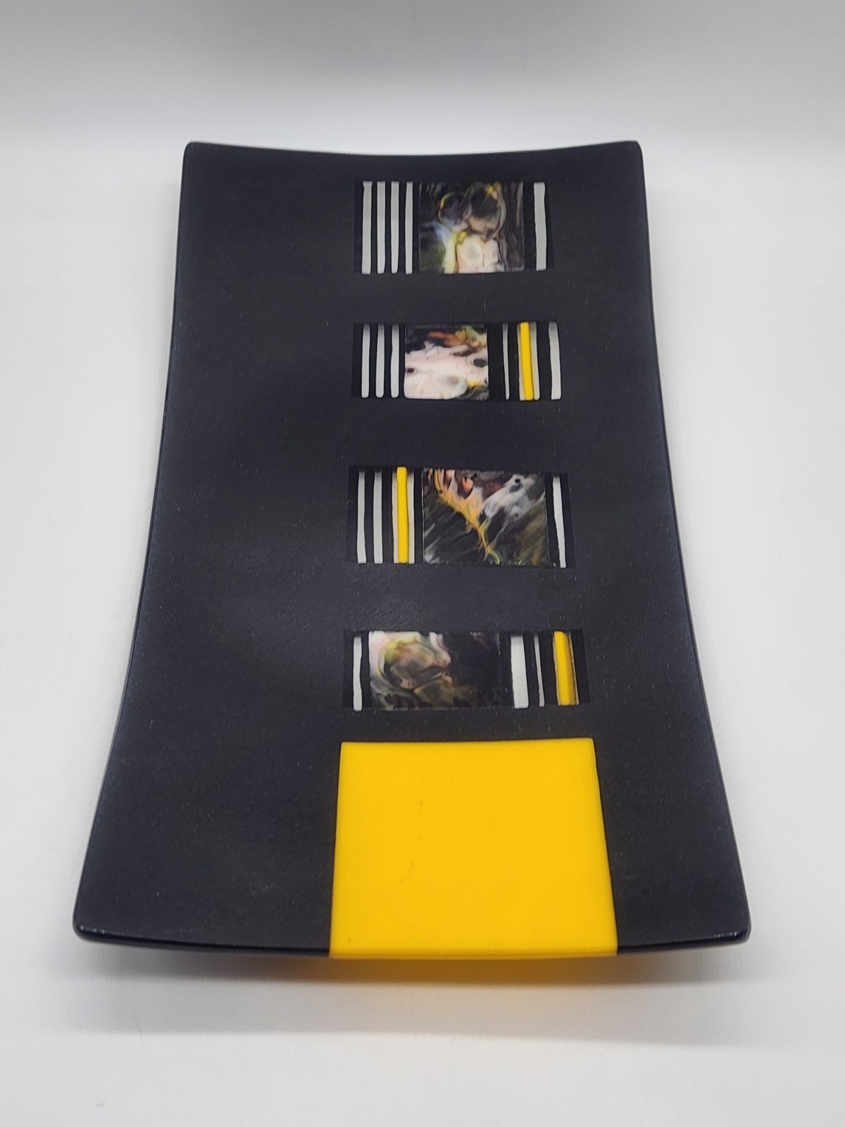 Aryana B Londir Handcrafted Fused Art Glass Decorative Rectangular Tray Platter