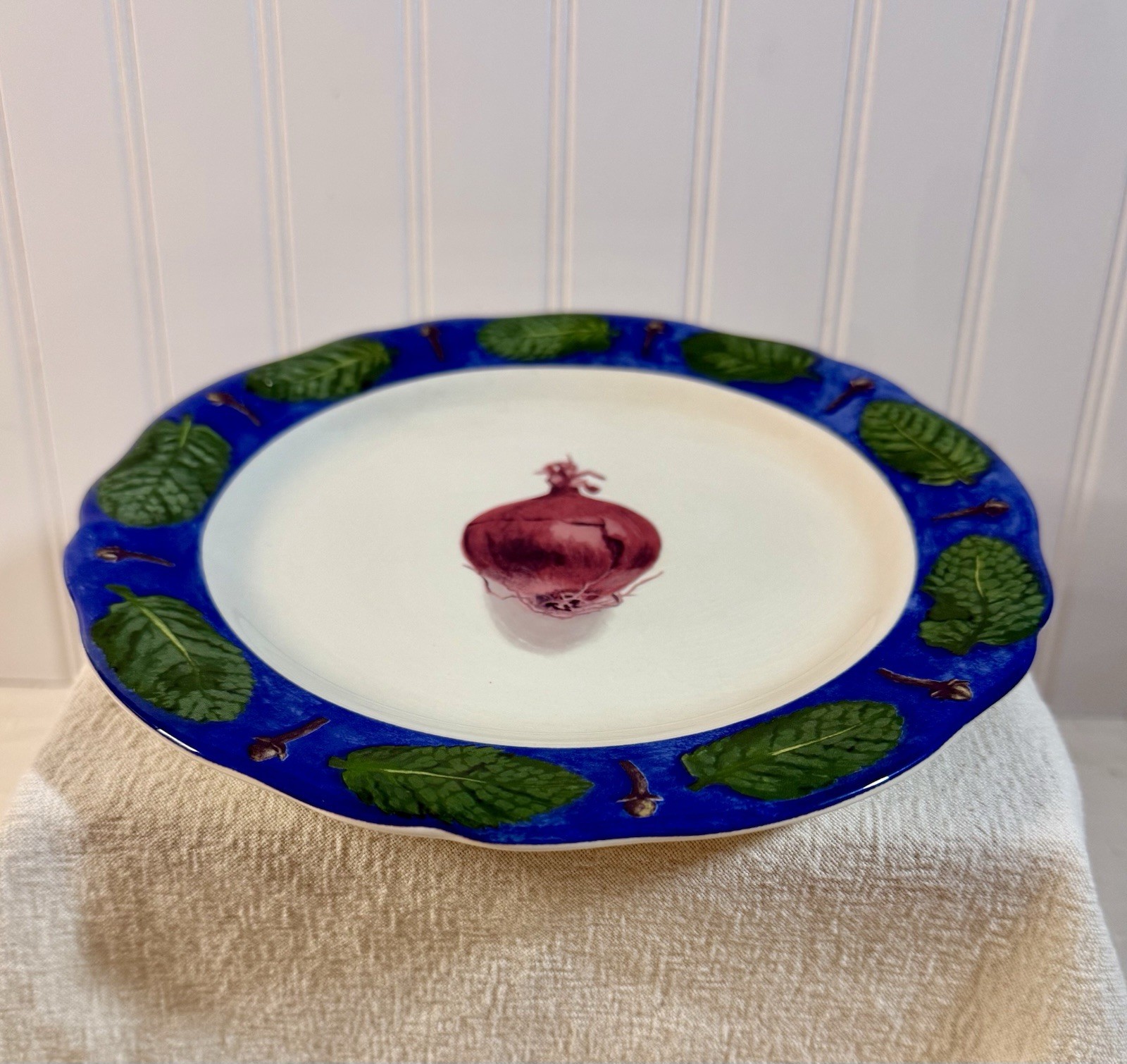 Poivre Et Sel Blue Vint. Set of 4 Salad Plates 8.75″ Faiencerie De Gien France