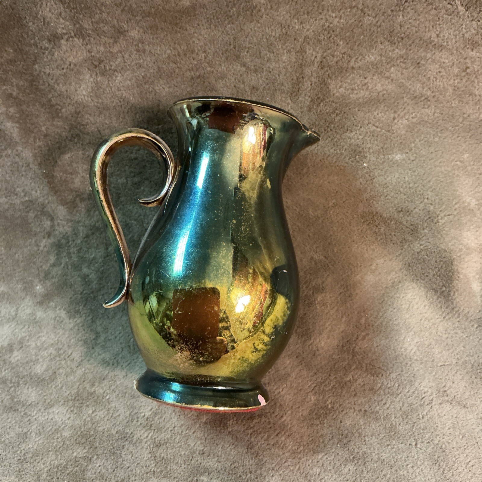 19th century Victorian sm Potter lusterware oriental theme souvenir pitcher Vase