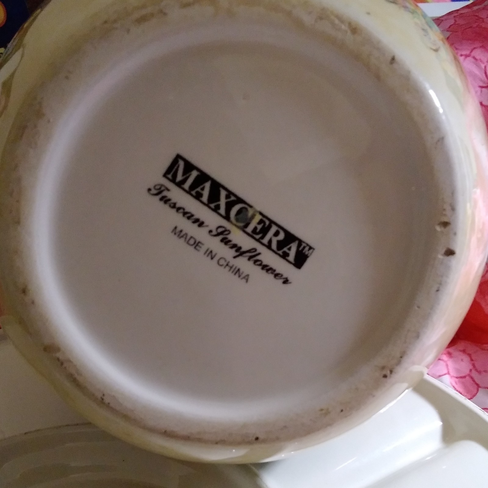 Maxcera Tuscan Sunflowers Round Divided Ceramic Serving Tray Glossy Backstamp