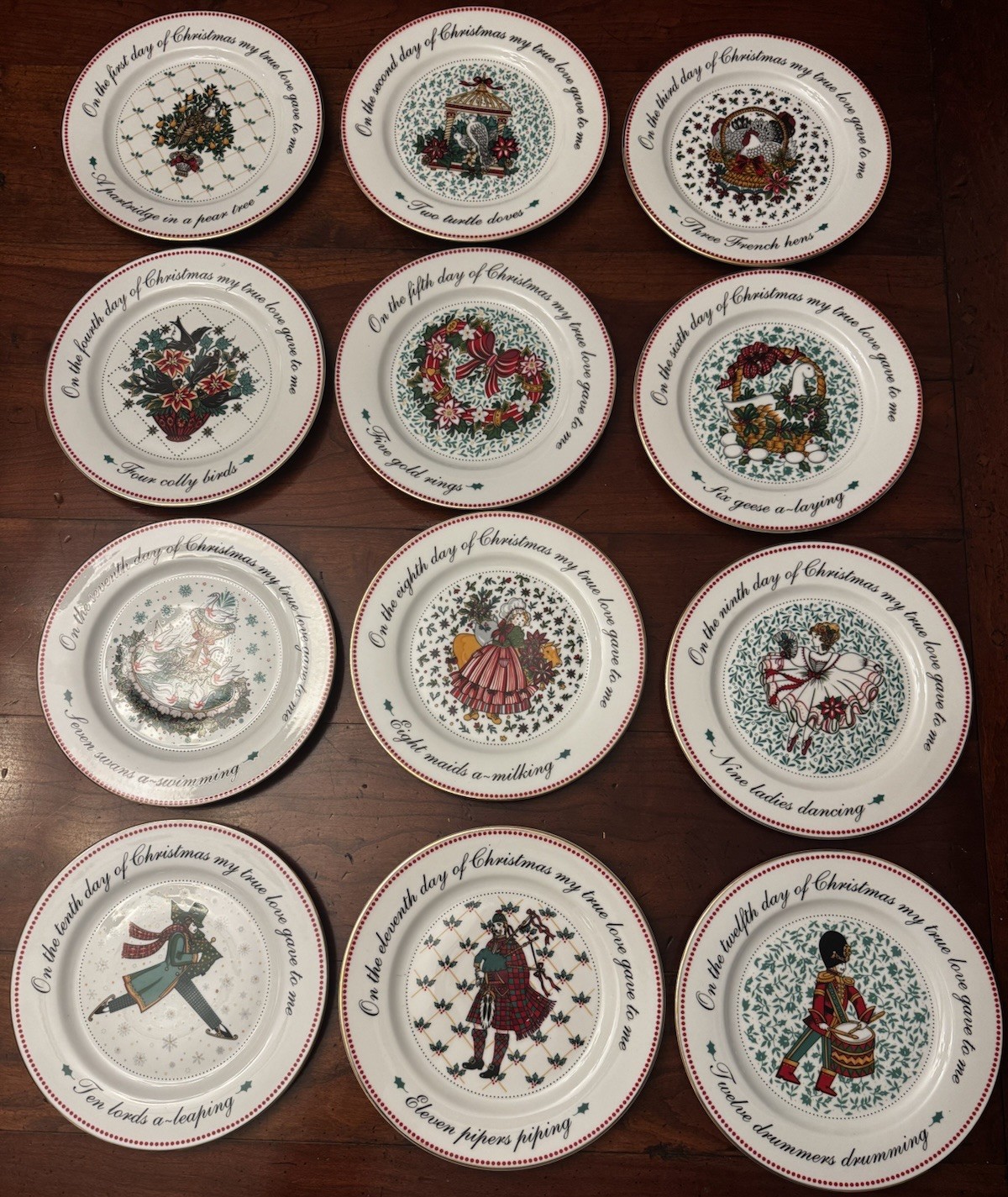 12 Days Of Christmas Complete Set Domestications Gold Rimmed Plates 8 1/8”