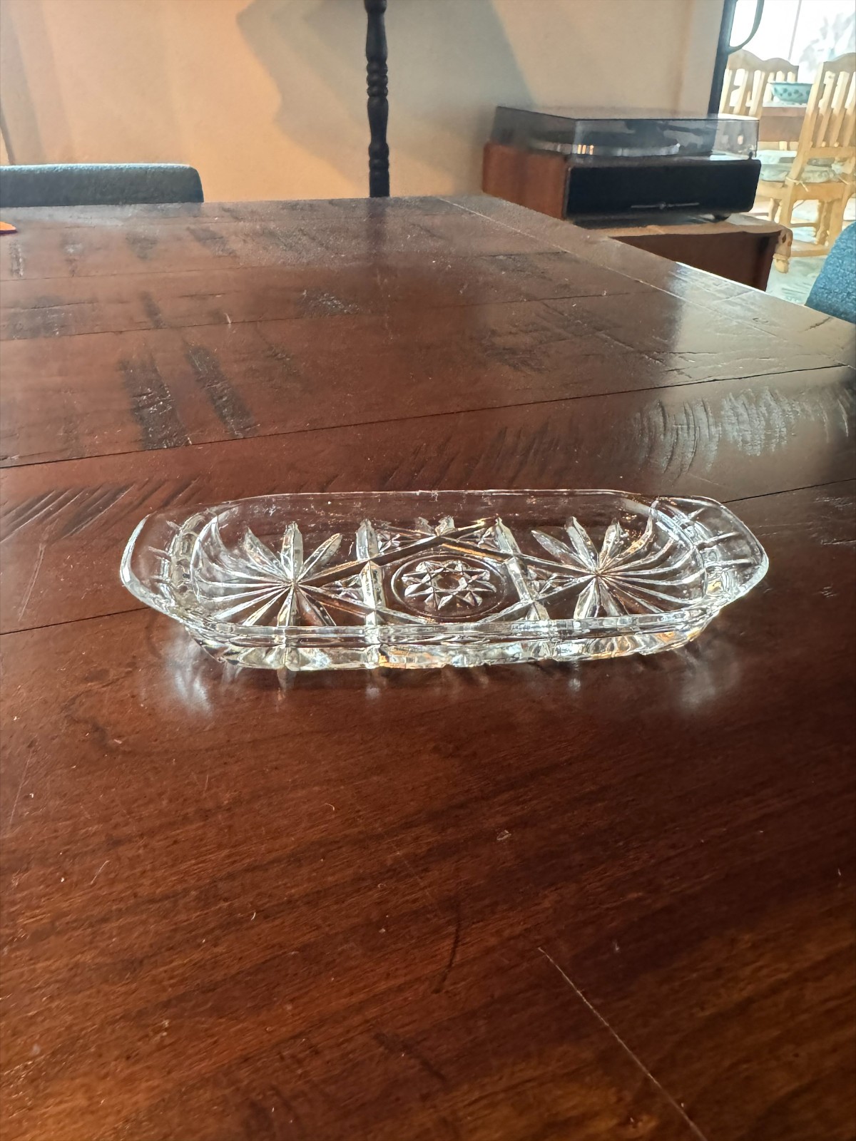 Vintage Pressed Cut Glass Butter Dish Insert Replacement Rectangular Starburst