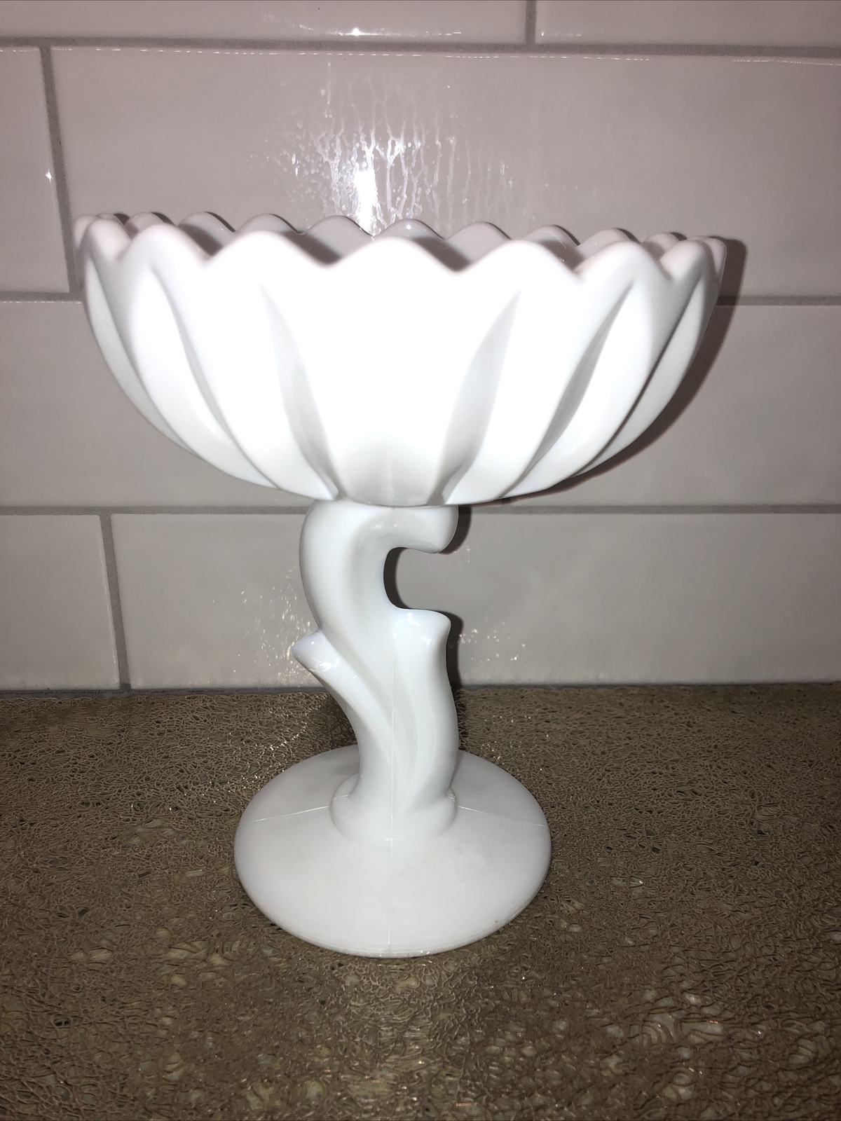 Vintage Indiana Milk Glass Large Tulip Pedestal Bowl 6” round 7” Tall Candy Dish