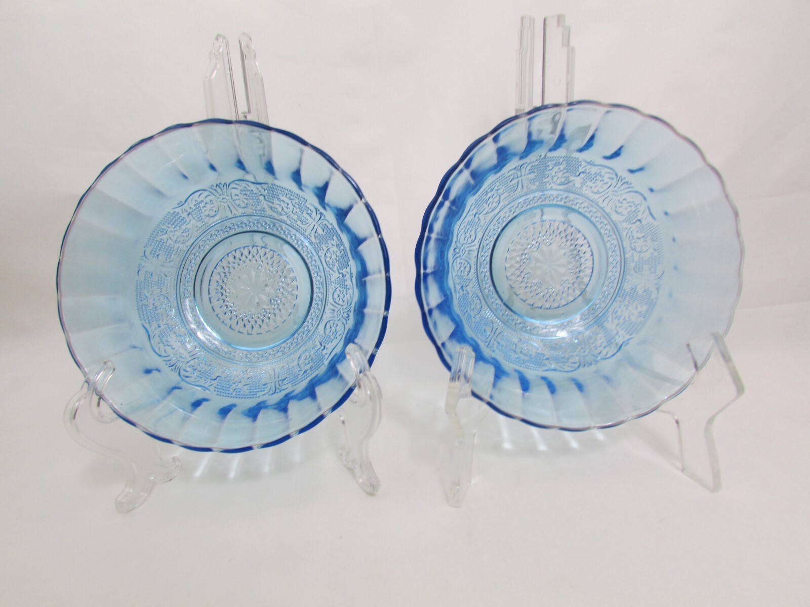 Vintage Glass Kig Blue Serving Bowls (2)