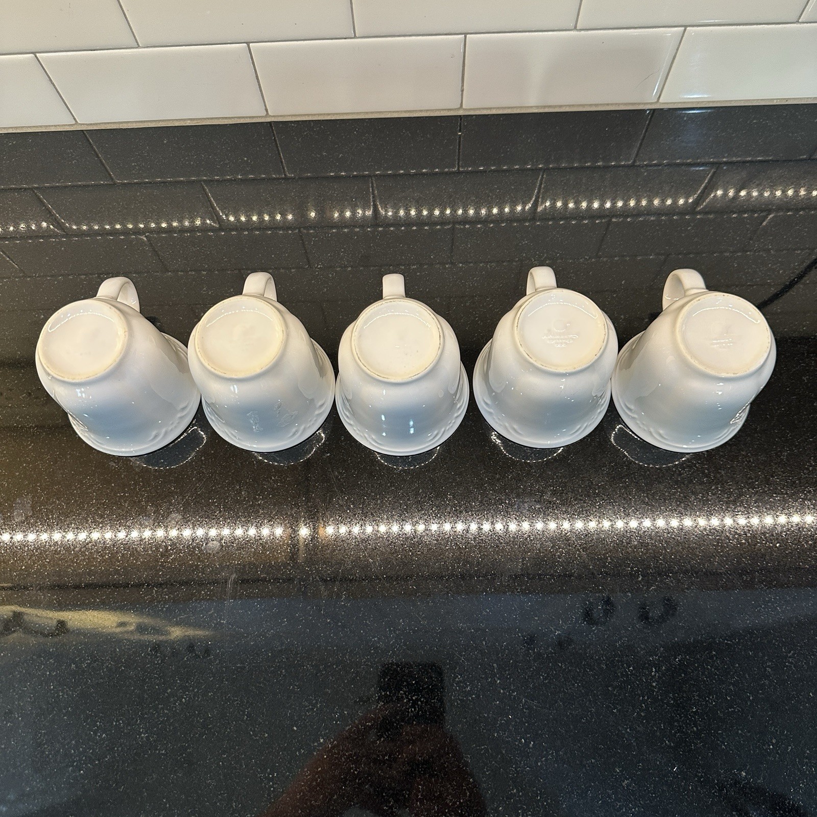 PFALTZGRAFF FILIGREE Pattern Coffee Cups (x5) Matched Set VGC White Tea Mugs