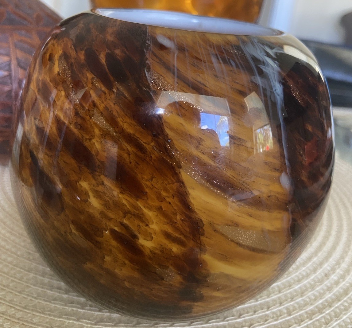 Vintage Hand Blown Art Glass 5” Tortoiseshell Rose Bowl