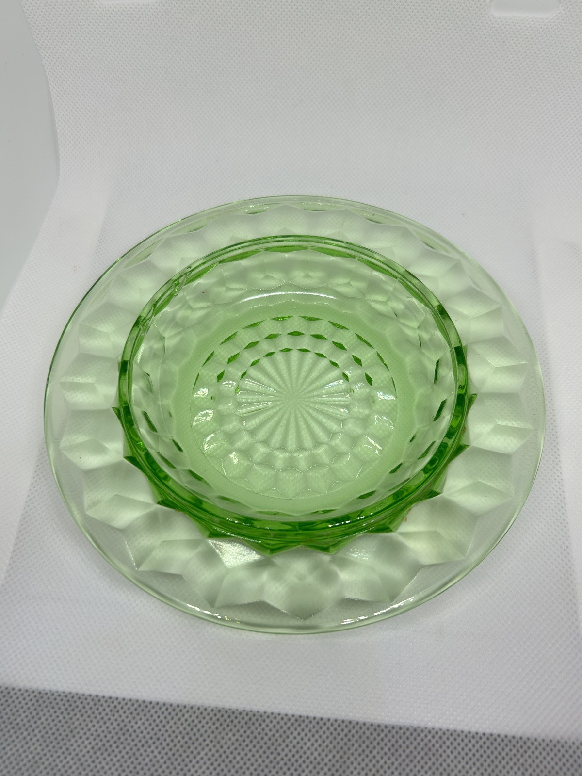 Vintage Jeannette Covered Butter Dish Depression Cubist Green Uranium Glows
