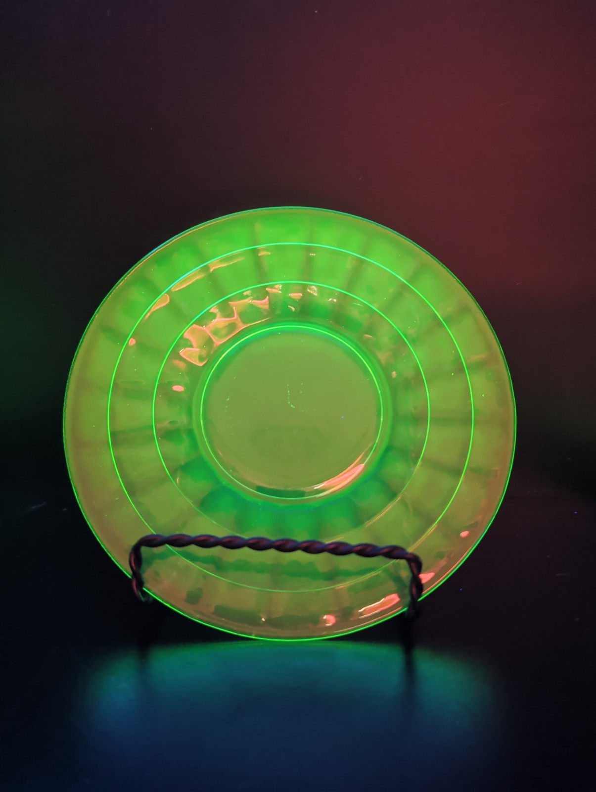 Vintage Uranium Vaseline Glass Saucer 6.5” Green UV Reactive Glow Side Plate