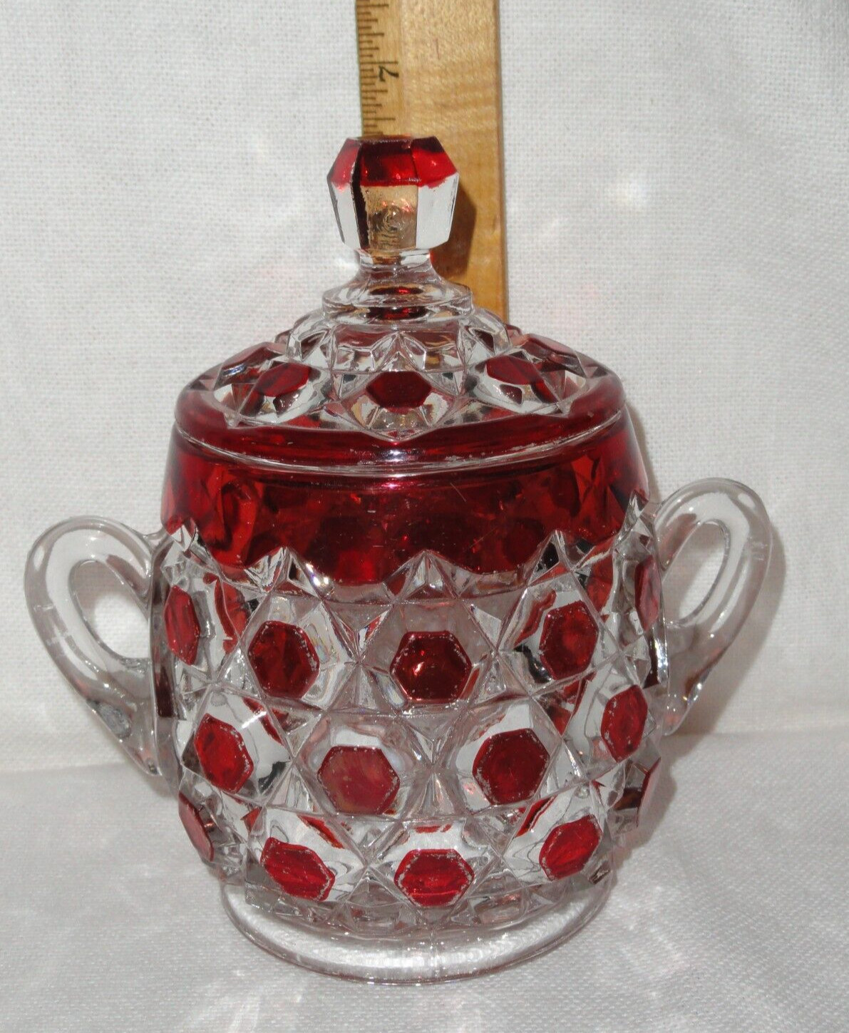 Vintage EAPG Bryce Brothers Sugar Bowl ~ Red Block Ruby Flash ~ Candy Dish w/Lid