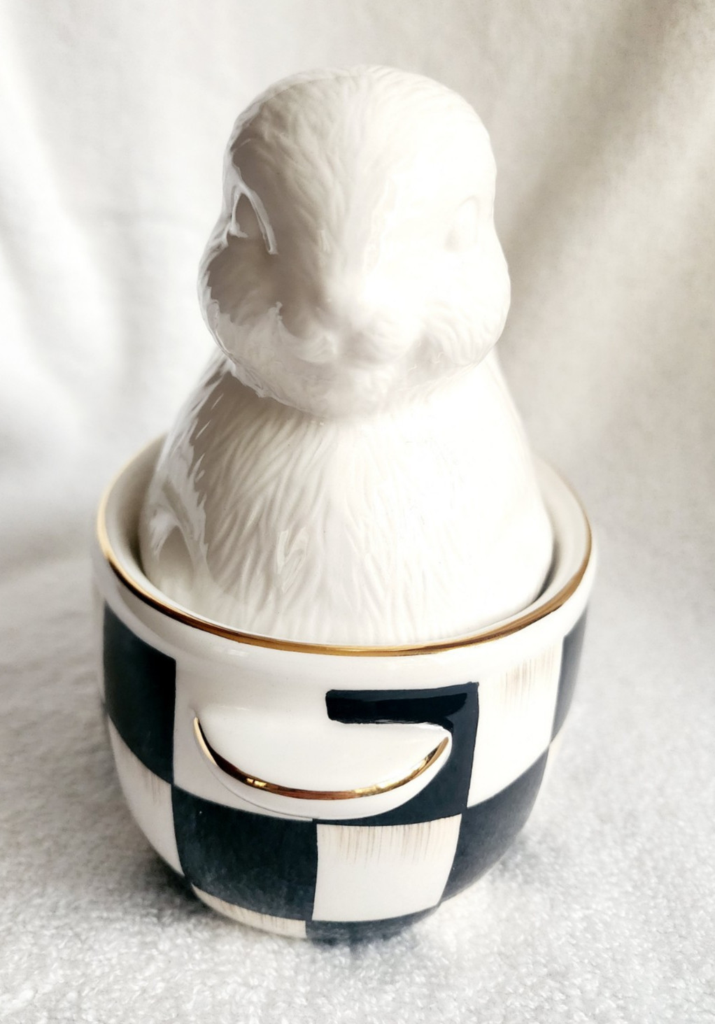 Mackenzie Childs White Rabbit Ceramic Lidded Dish Courtly Check NEW! *OPEN BOX*