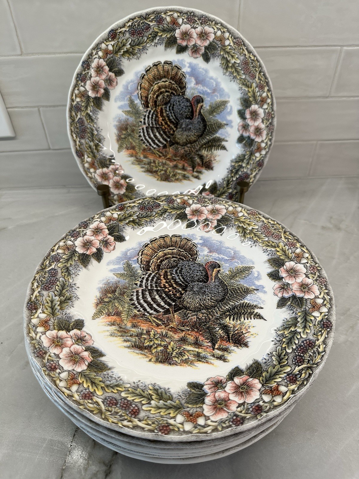 Myott Churchill Thanksgiving Dinner Plates 10 Bird Flower Motif 10 Available