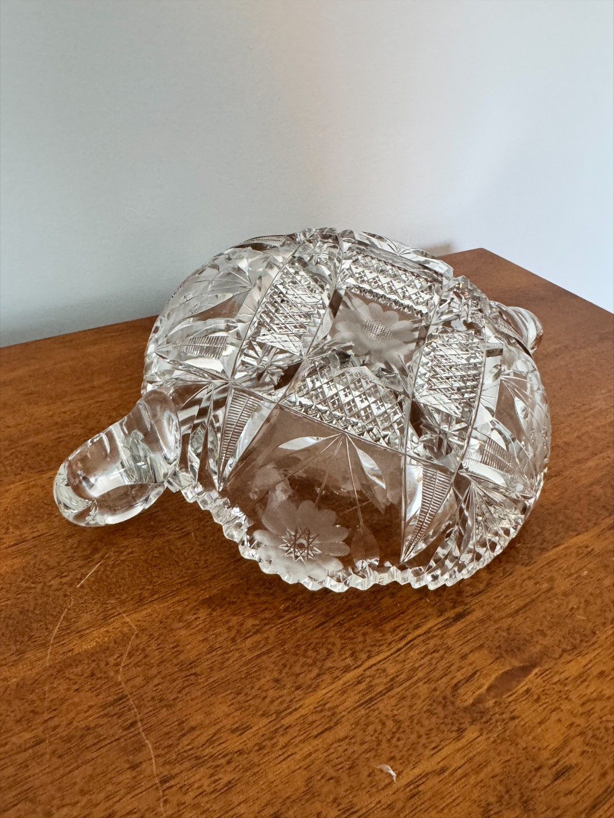 Pretty Vintage Cut Glass Divided Relish Dish with Handles – Starburst 11″x8″