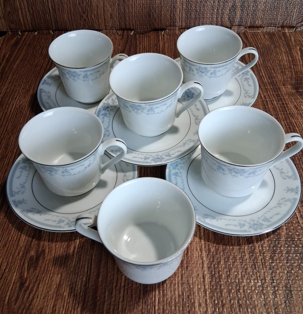 Blue Whisper by Sheffield 6 Coffee Cups 5 Saucers Made in Japan 1985 Lot Of 11
