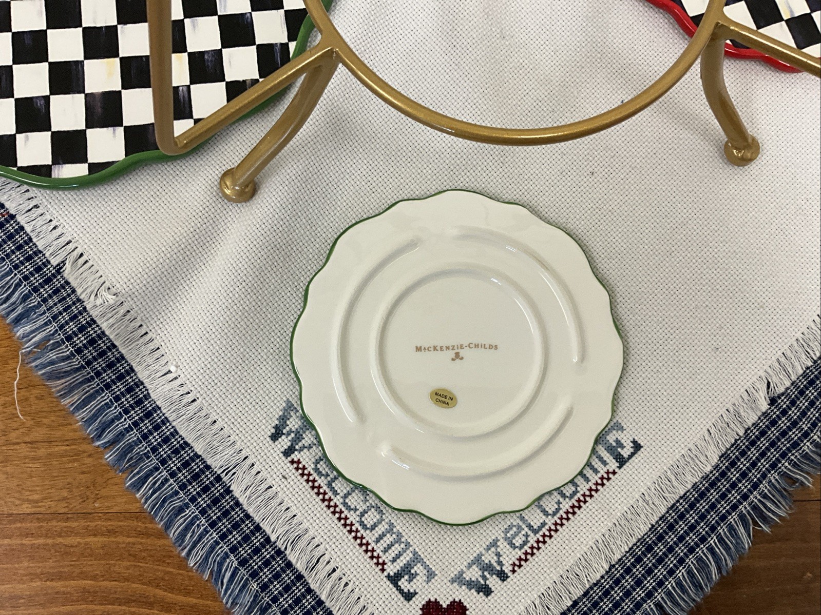 Mackenzie Childs Check It Out Three Tiered Plate Stand Tray Courtly NEW!
