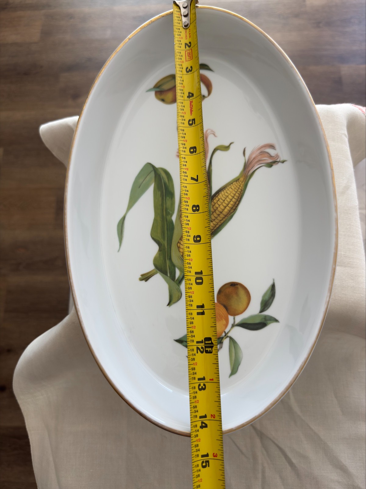 Royal Worcester Evesham Oval Platter – 14 Inch Porcelain Fruit Corn Gold Trim