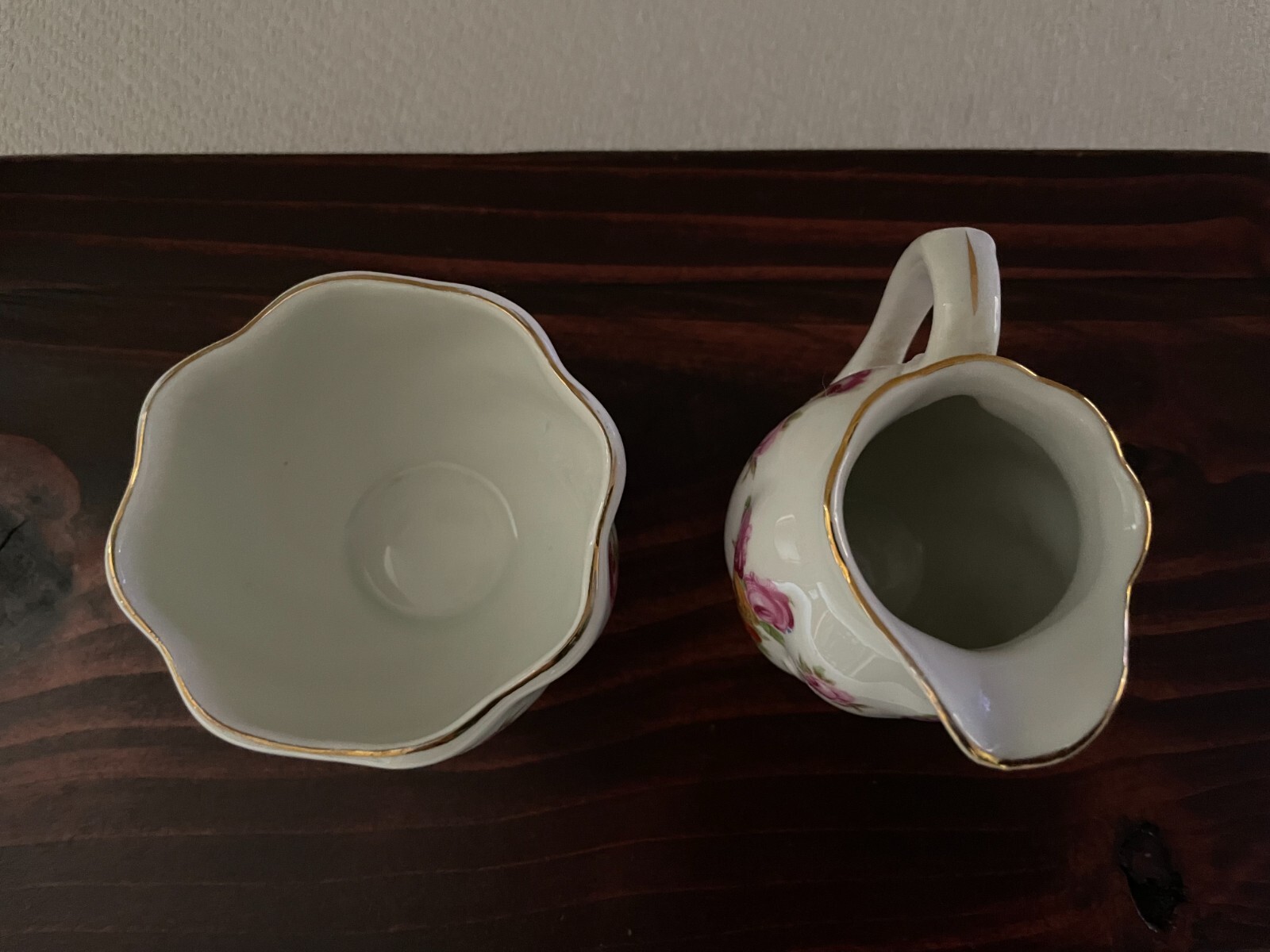 Schumann Bavaria Germany US Zone Open Sugar & Creamer Roses Floral Gold Trim