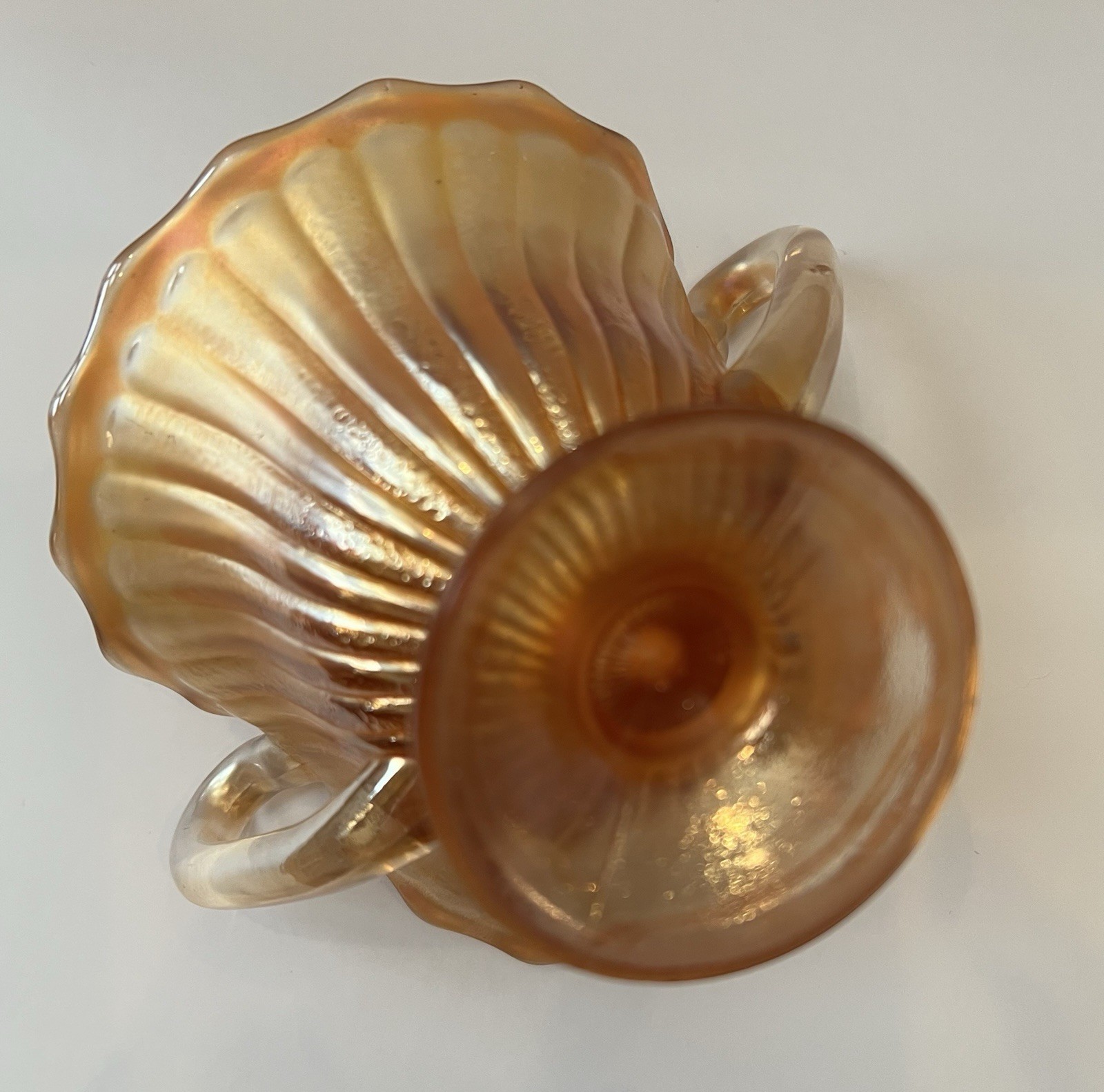 Antique Imperial Marigold Carnival Glass Stippled Rays Bowl UV Reactive 5.75″