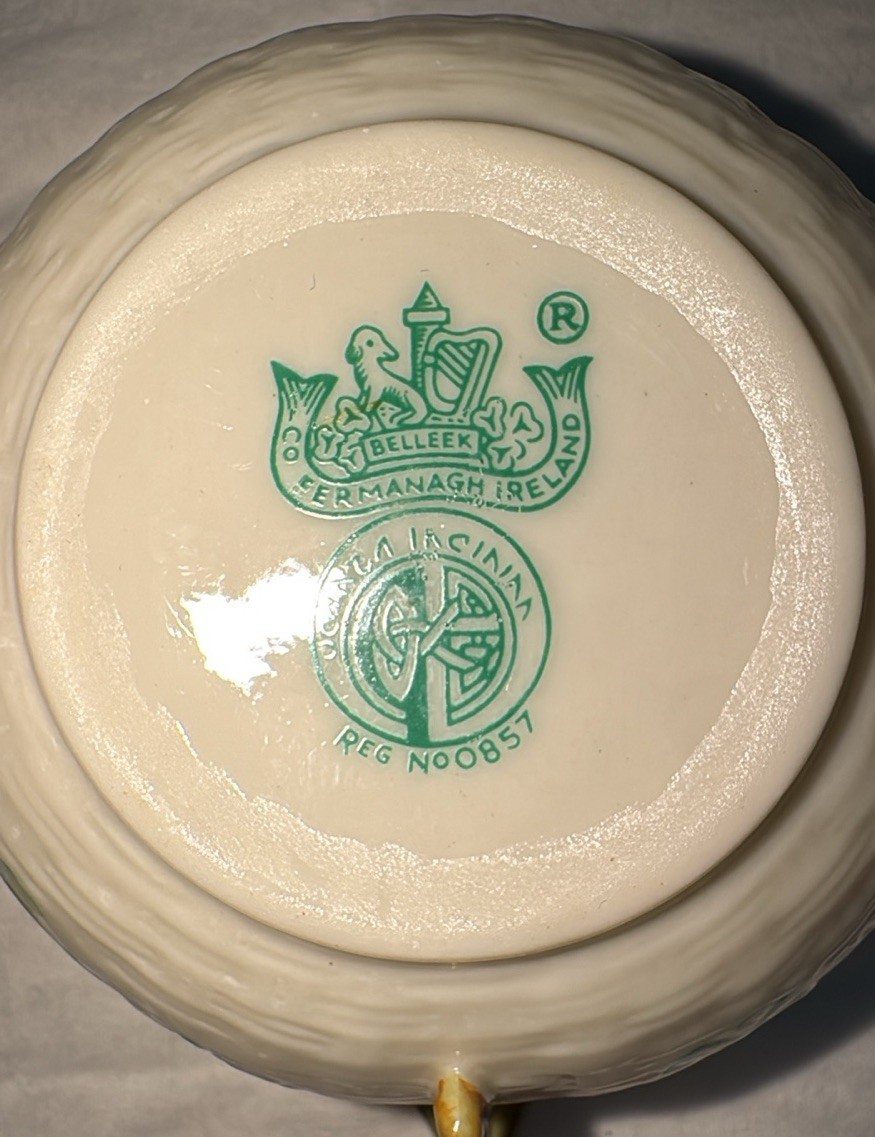 Vintage IRISH BELLEEK Shamrock Tea Cup and Saucer Reg No 0857