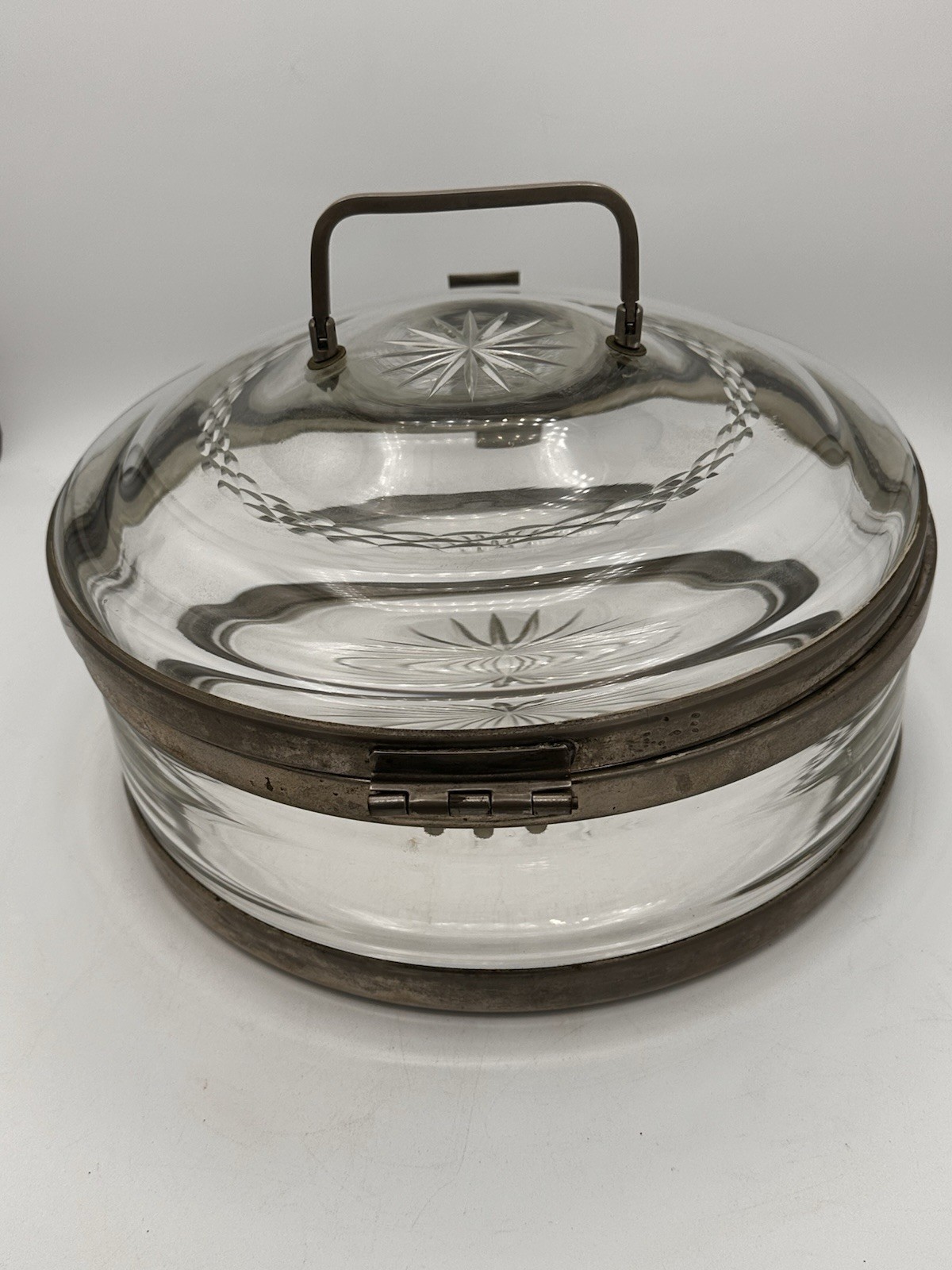 VTG Rare Austrian Covered Glass & Metal 10” Dish Starburst Cut Glass G. ST. MCM