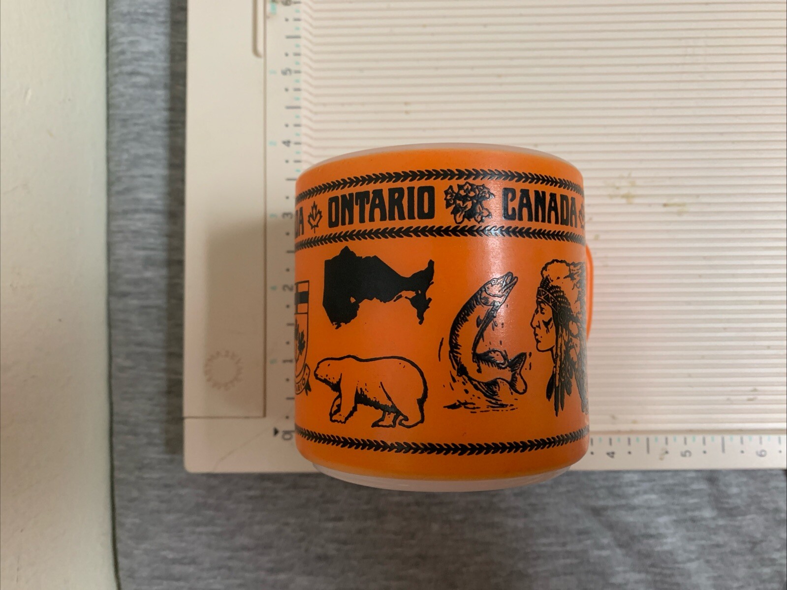 Vintage Federal Glass Milk Glass Ontario Canada Orange Coffee Mug