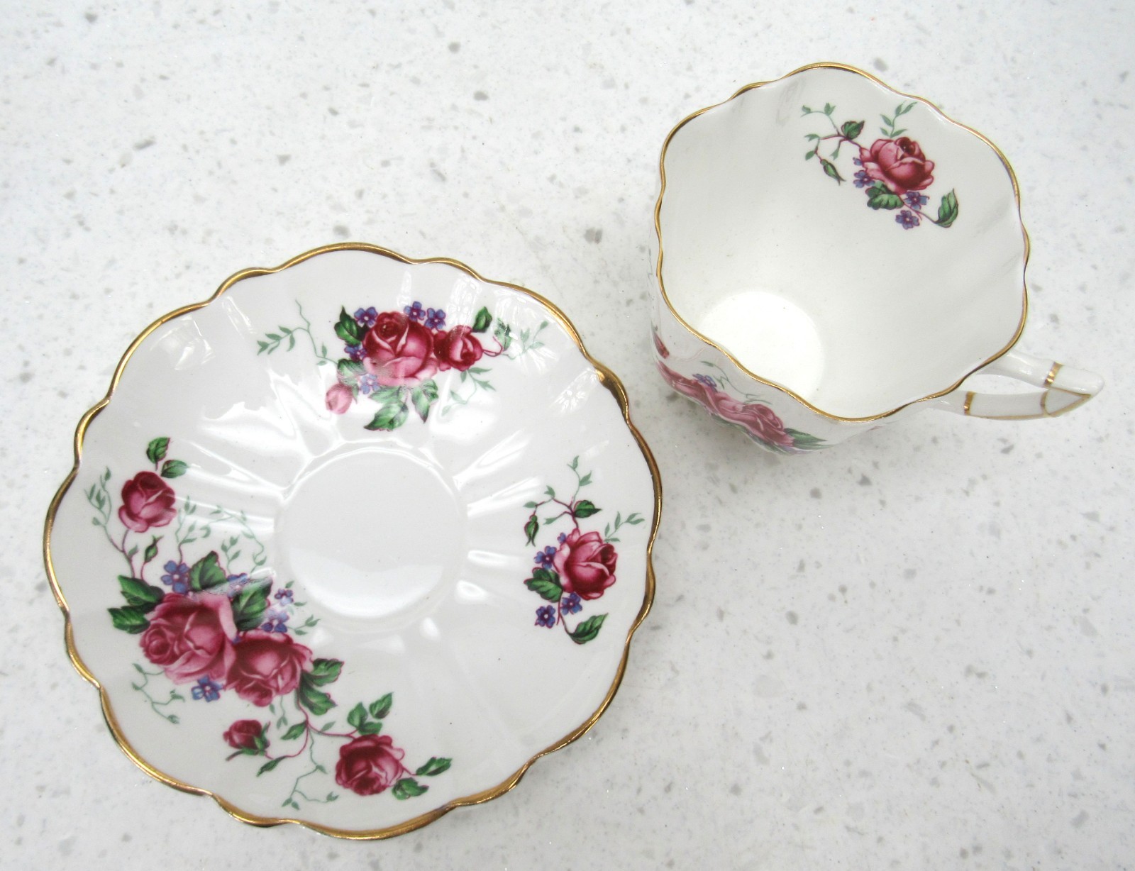 Vintage Lot of 4 Mixed Teacups Saucers Staffordshire Tuscan Victoria bone china