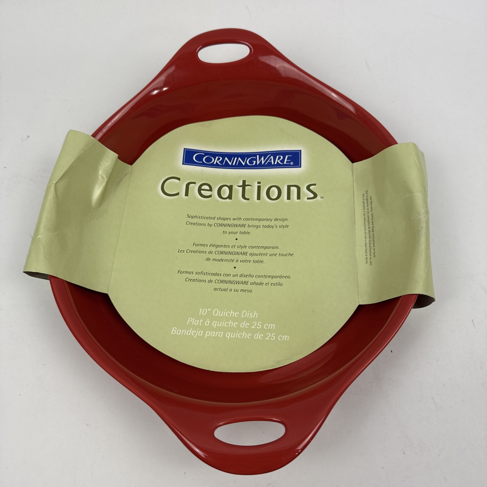 CorningWare CREATIONS Stoneware Red 10 in Round Quiche/Casserole Baking Dish