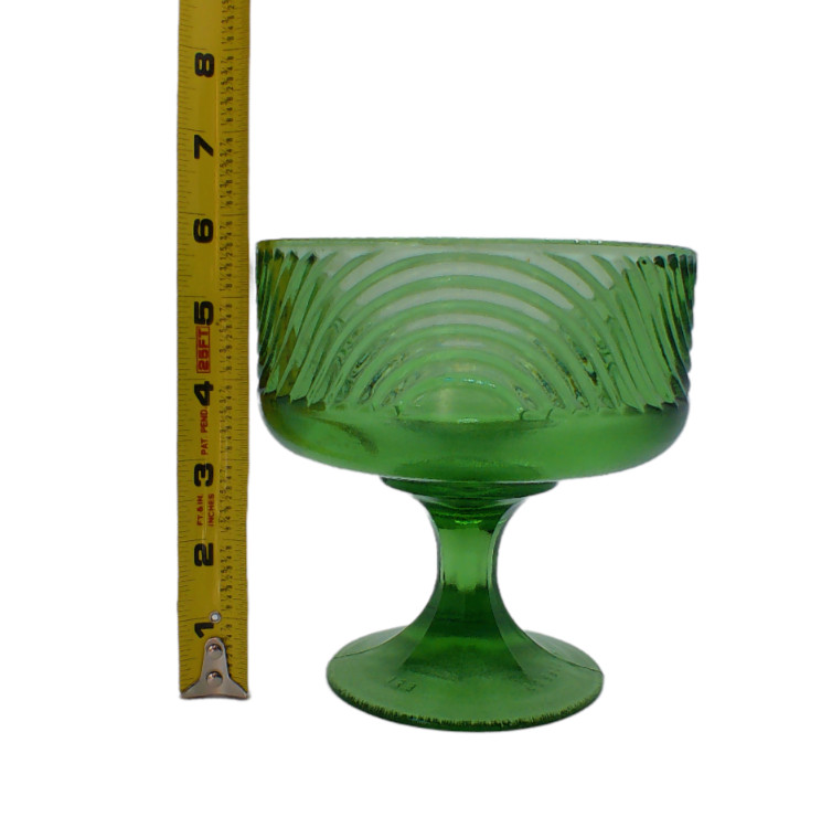 Vintge E.O. BRODY CO Bowl Candy Dish Green Glass Pedestal Swirl Cleveland #138