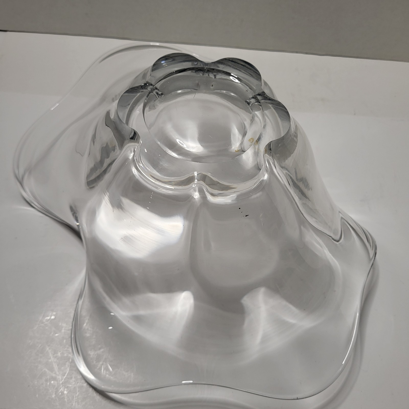 Vintage Clear Glass Flower Shaped Bowl, Pinched Sides, Art Bowl, Ruffled