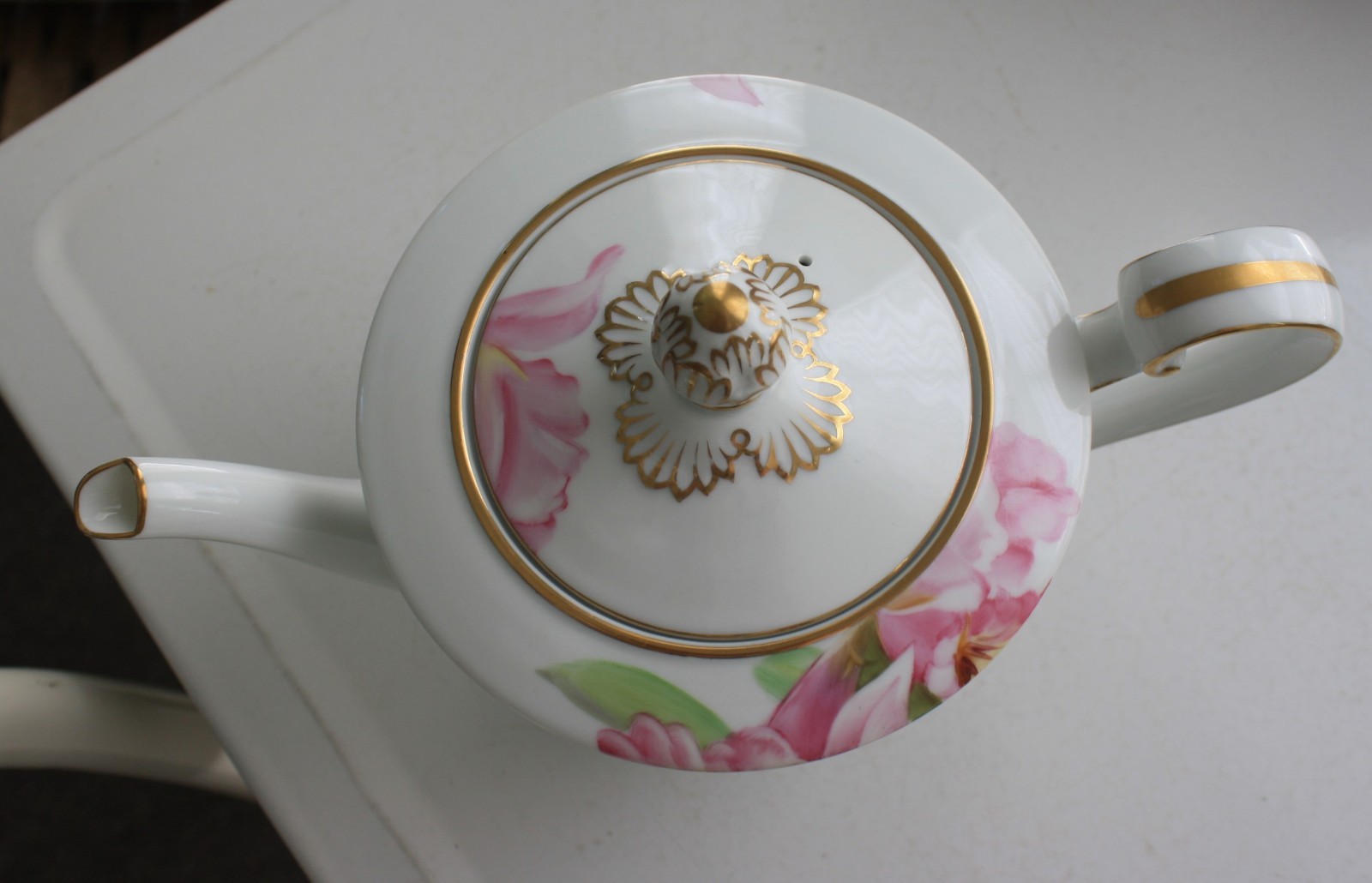 Noritake Pink Orchid Teapot White Pink Green Flowers Dolores 4 cup