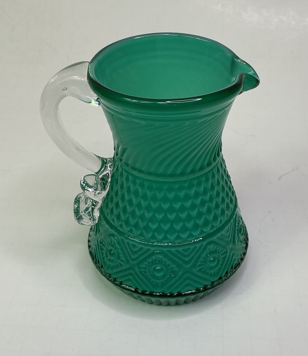 Pilgrim Bennington Opal Cased Teal Cremer Pitcher 4” Asymmetrical