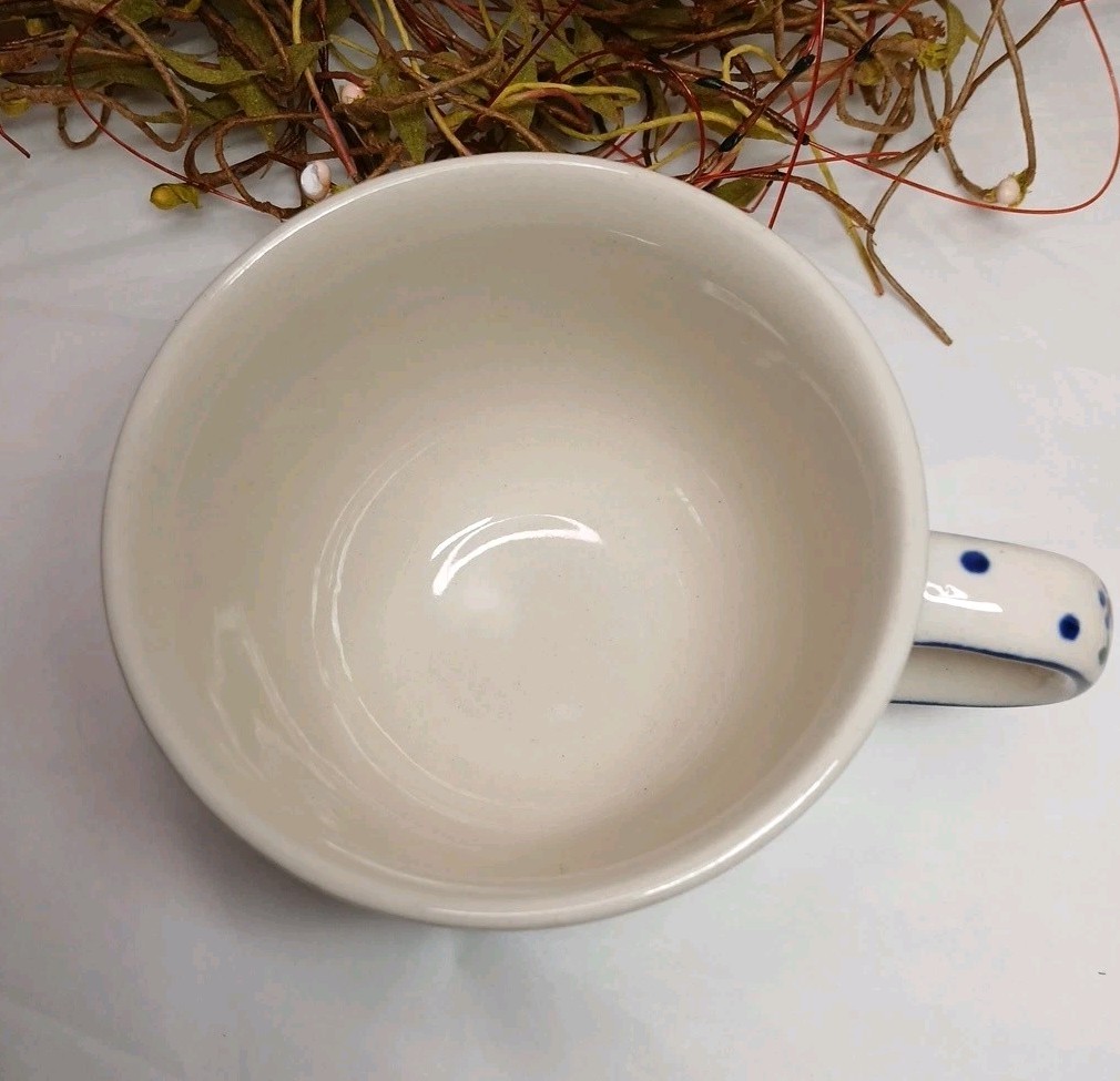 Boleslawiec Polish Pottery Mug Cup Daisy Blue Flower Pattern Beige Replacement