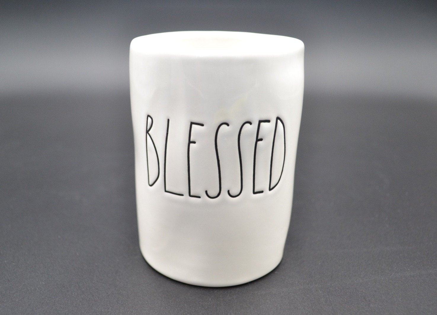 Rae Dunn Utensil Holder “BLESSED” Artisan Collection by Magenta Ivory White 5″