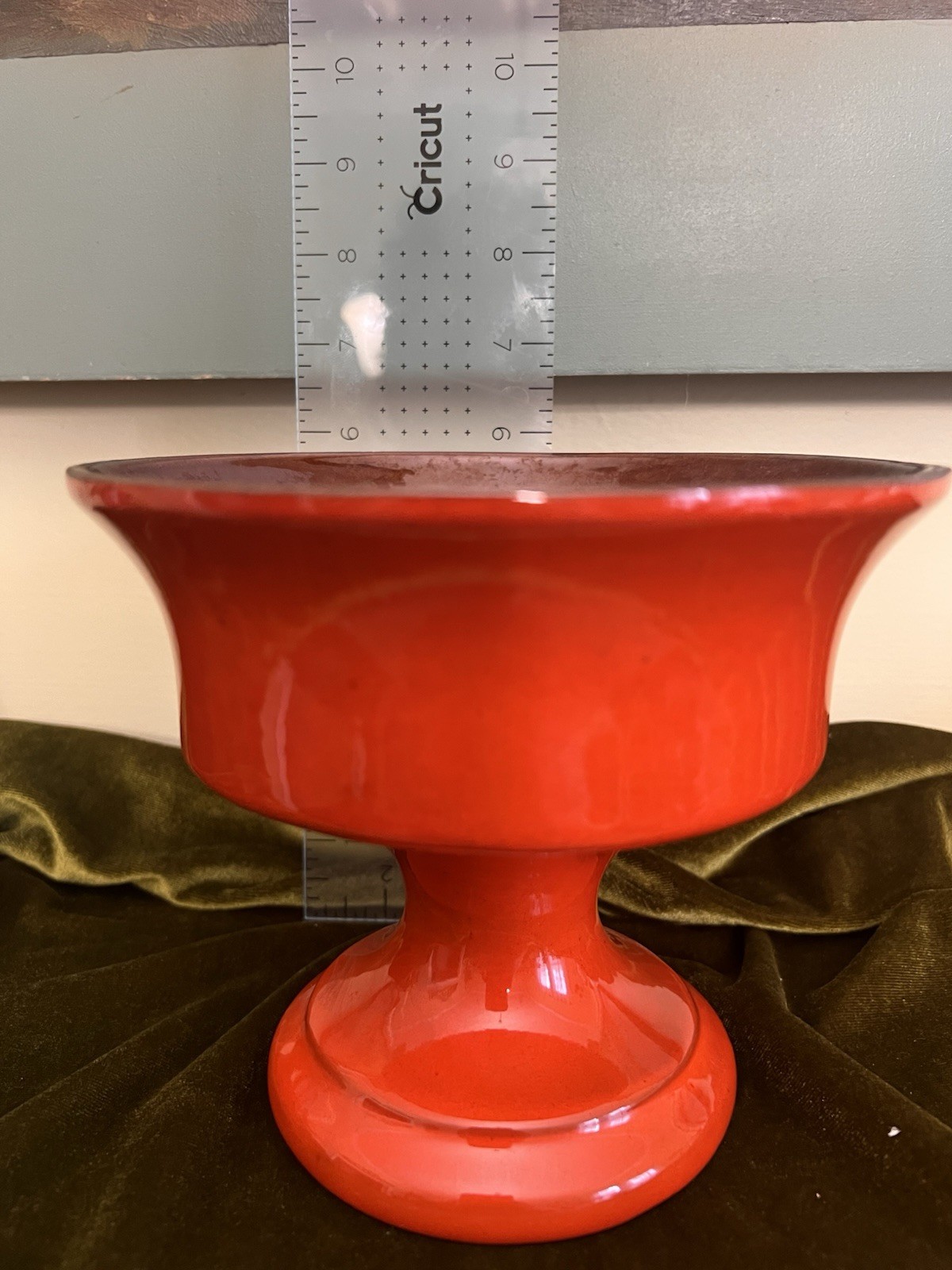 Frankoma F52 Red Pedestal Centerpiece Bowl Compote, Signed Art Pottery