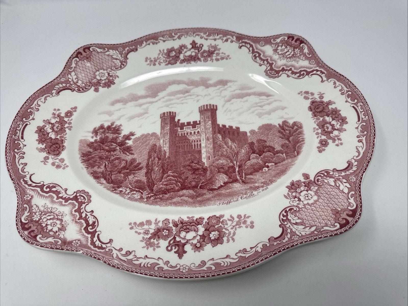 Johnson Brothers England Stafford Castle 1792 Pink Ceramic Platter 15.5 in