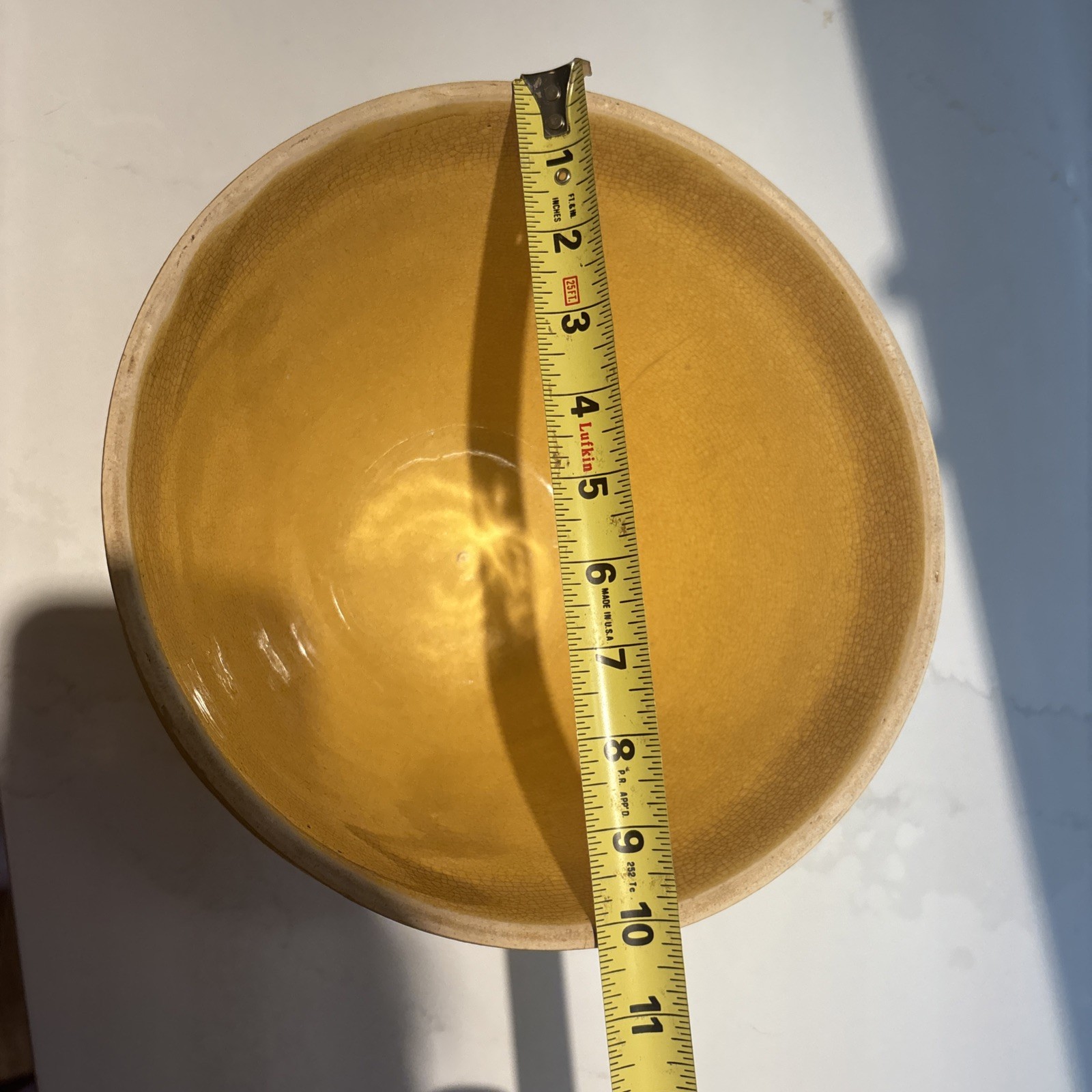 Antique Rare McCoy Yellow Ware Pottery 10.25 Inch Checkerboard Large Mixing Bowl