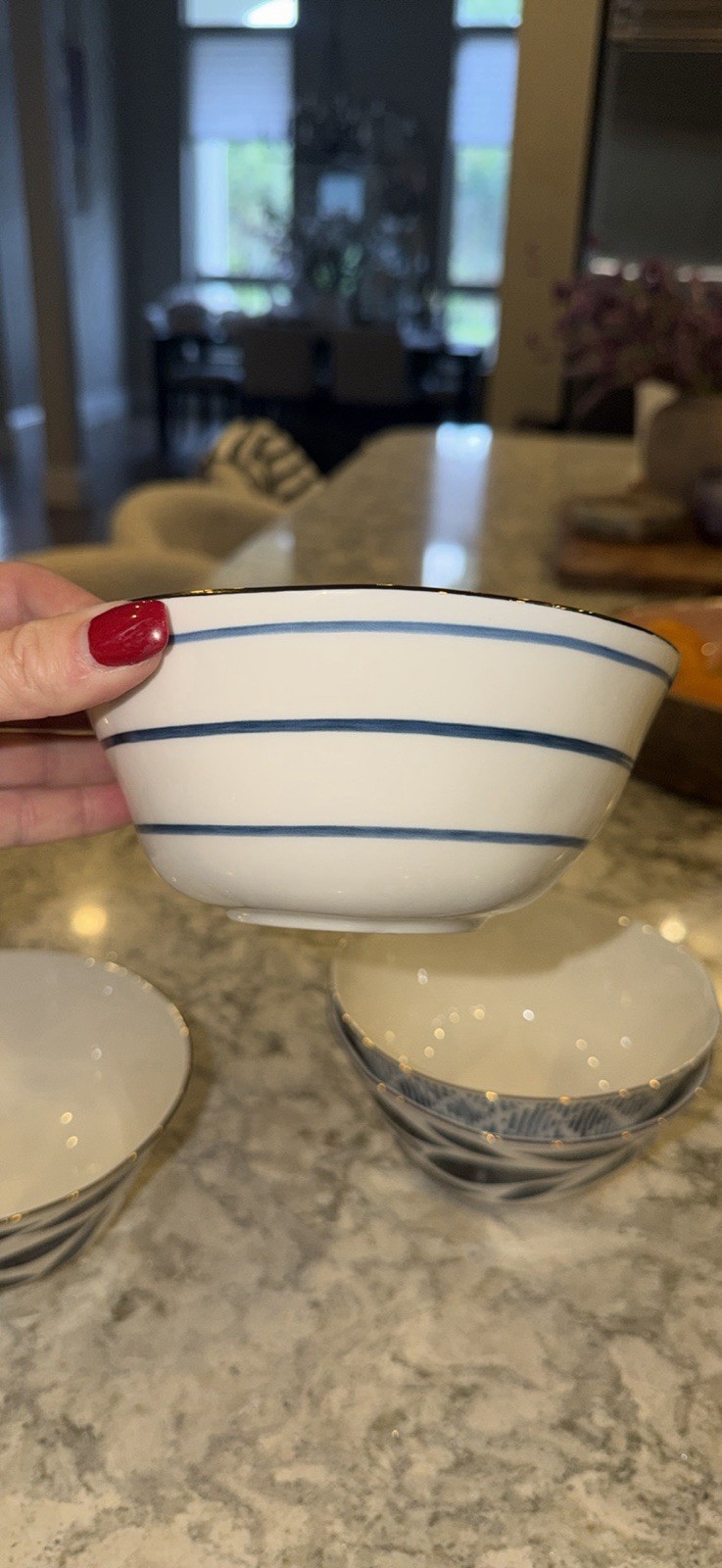 Lenox Blue Bay Bowls Set of 4 Porcelain Soup & Cereal Bowls | Asst Blue Patterns