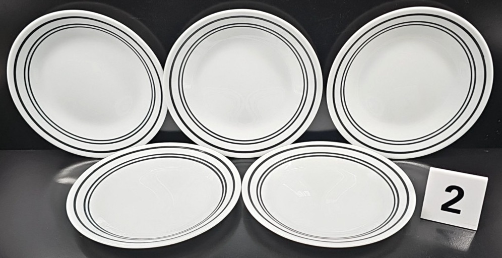 15 Corelle Classic Cafe Black Bread Plates Set Corning Livingware Rings Dish Lot