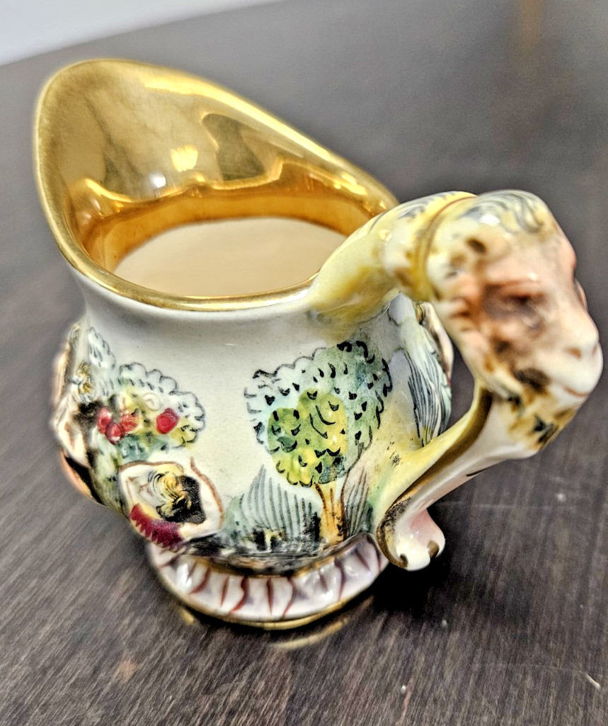 Vintage Capodimonte Demitasse Cup, Saucer, Small Creamer Pitcher Italy