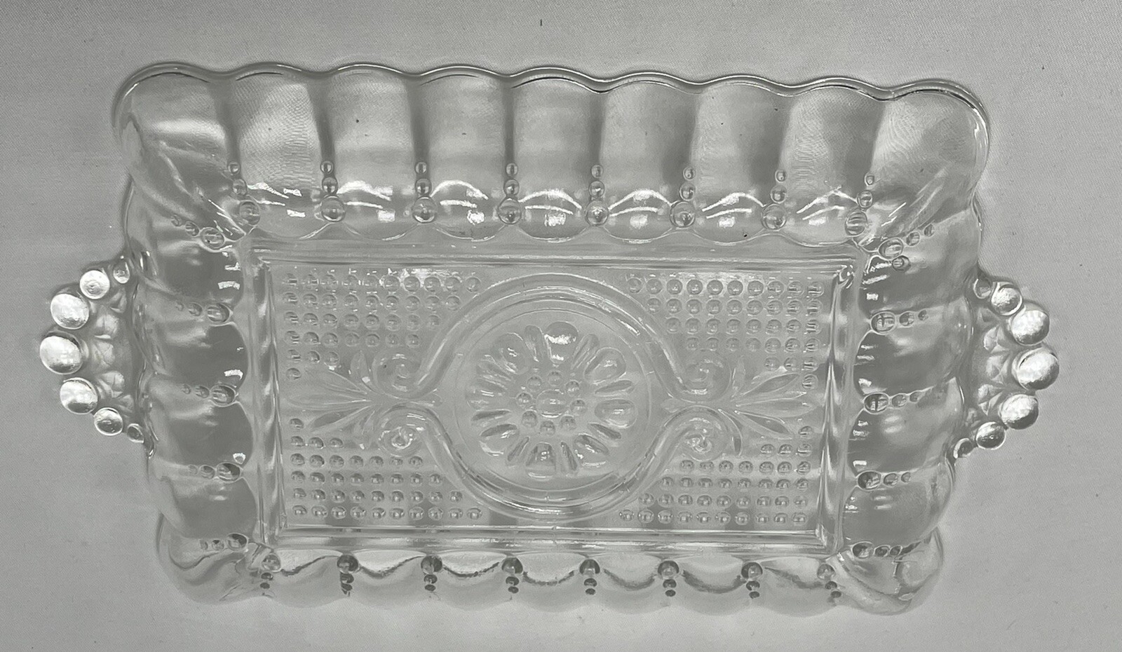 Vintage Anchor Hocking Rectangular Pressed Glass Relish Dish #156 Circa 1950s