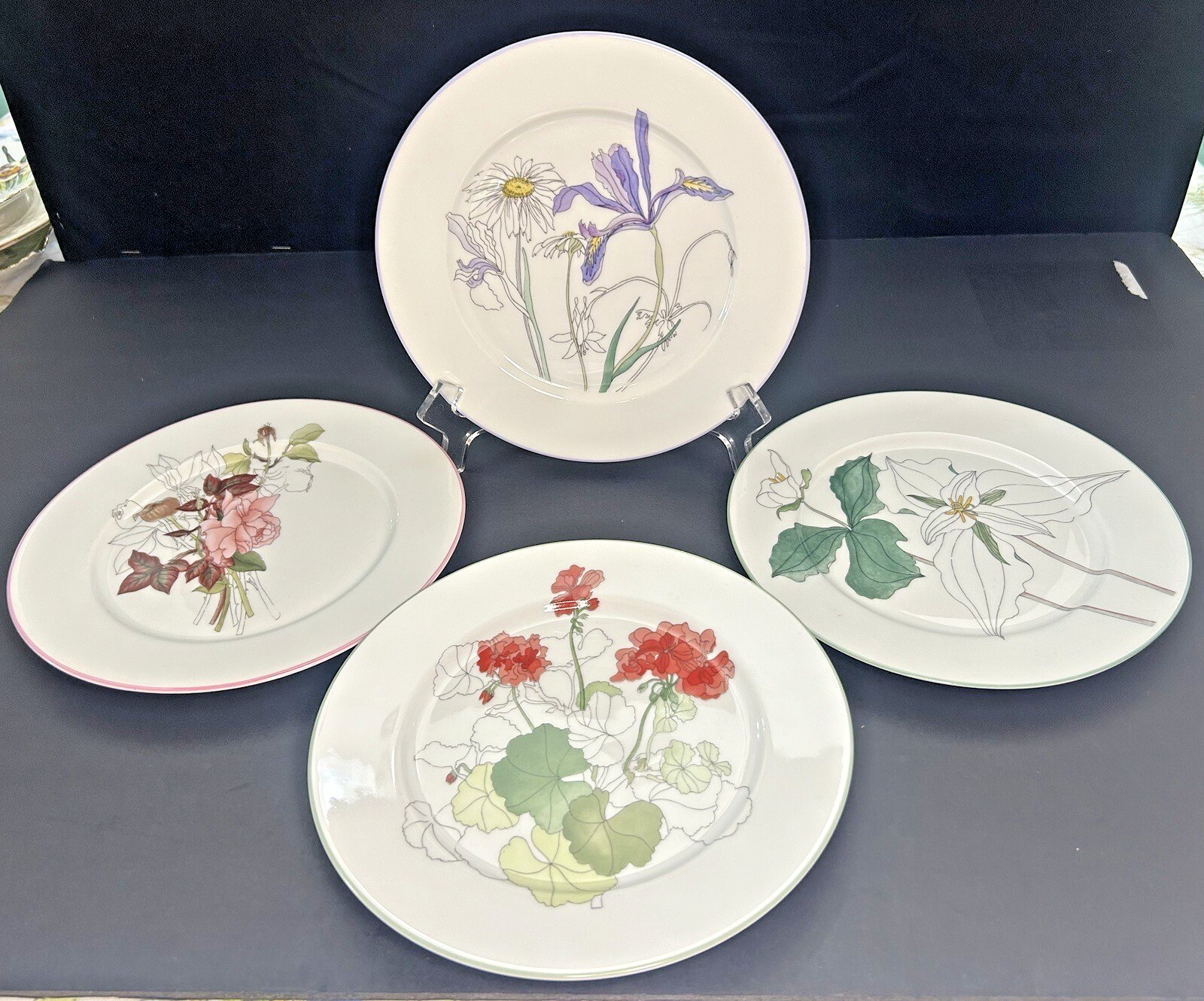Block Spal Watercolors 7-7/8″ Salad Plates Rose, Trillium, Geranium, Iris Set/4