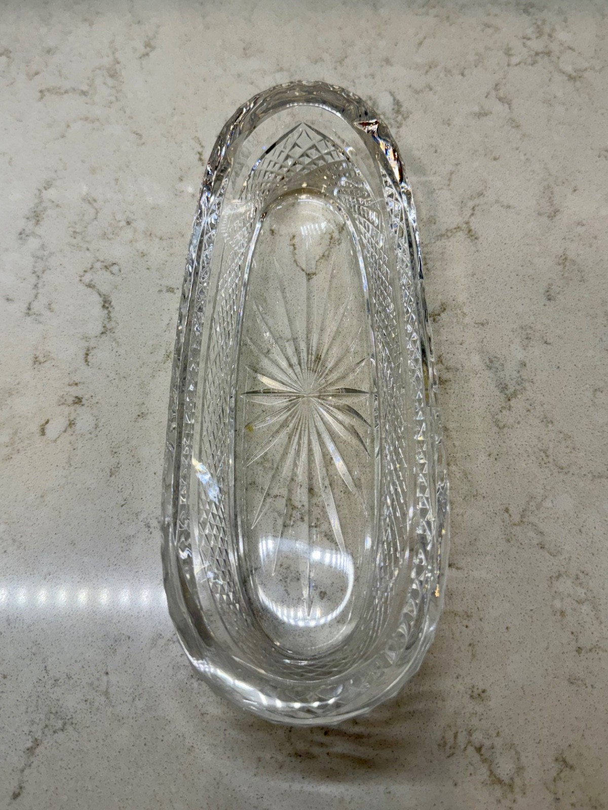 Waterford Crystal Lismore Celery / Relish Tray – Signed – Deep Cut Diamonds