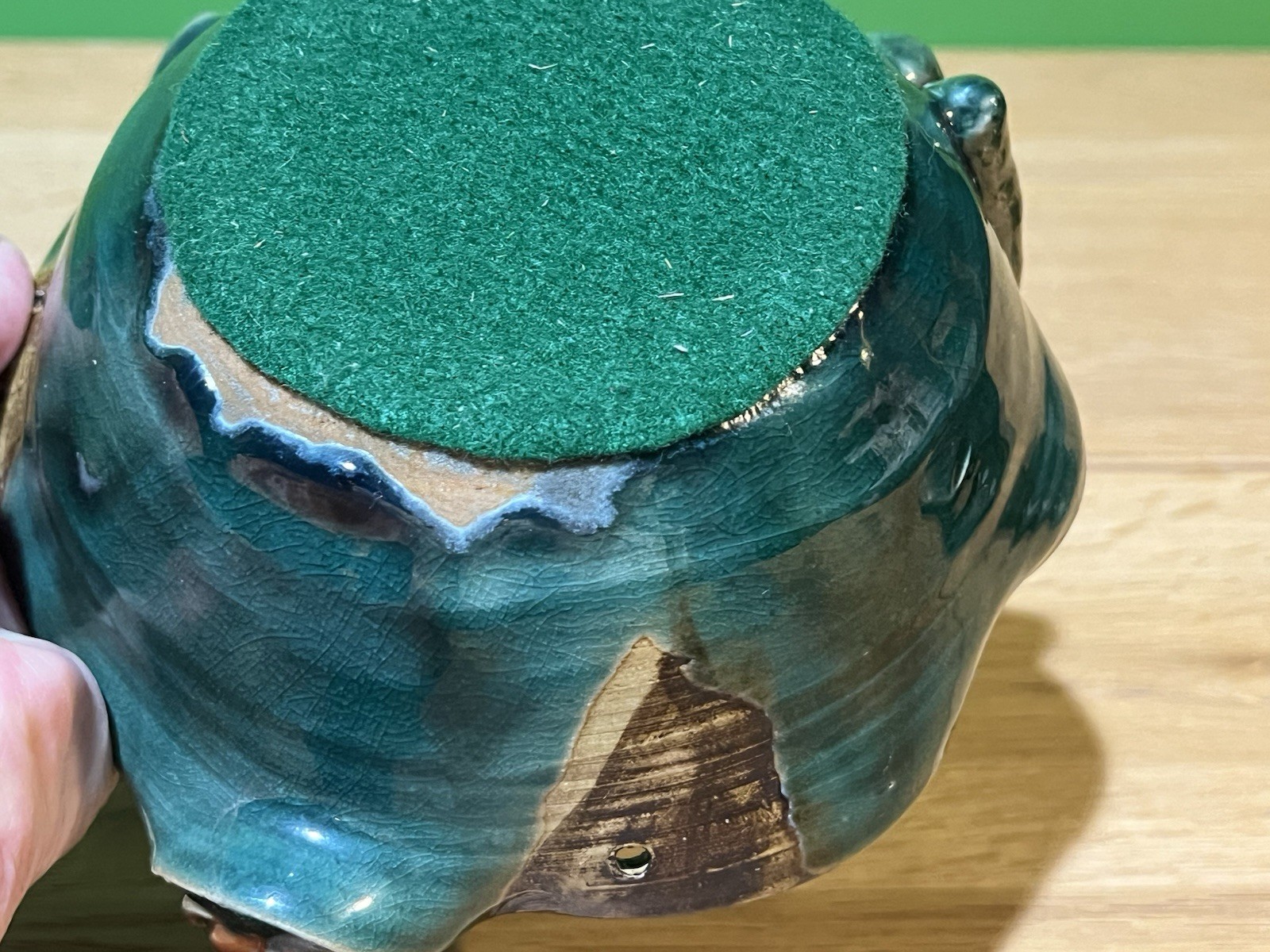 Majolica Style Frog & Lotus Bowl Pottery Handmade Free Form Art Unique