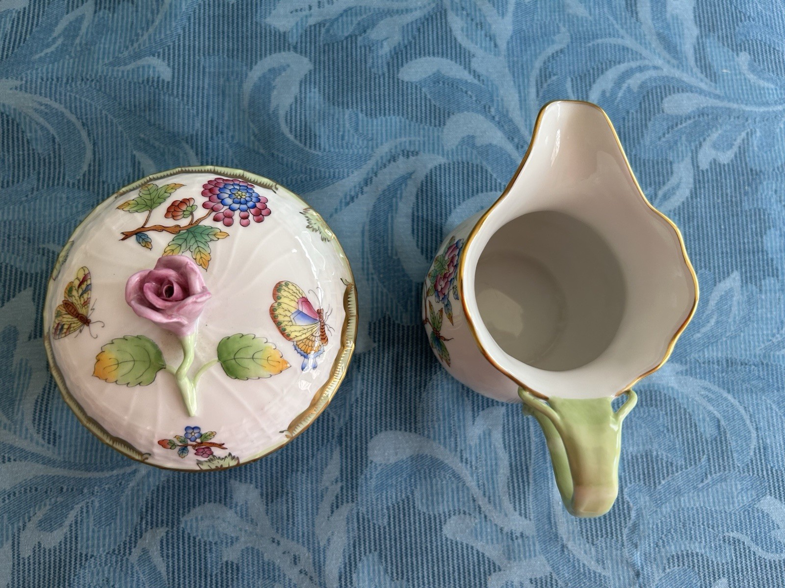 Herend Queen Victoria Creamer and Sugar Bowl with Lid