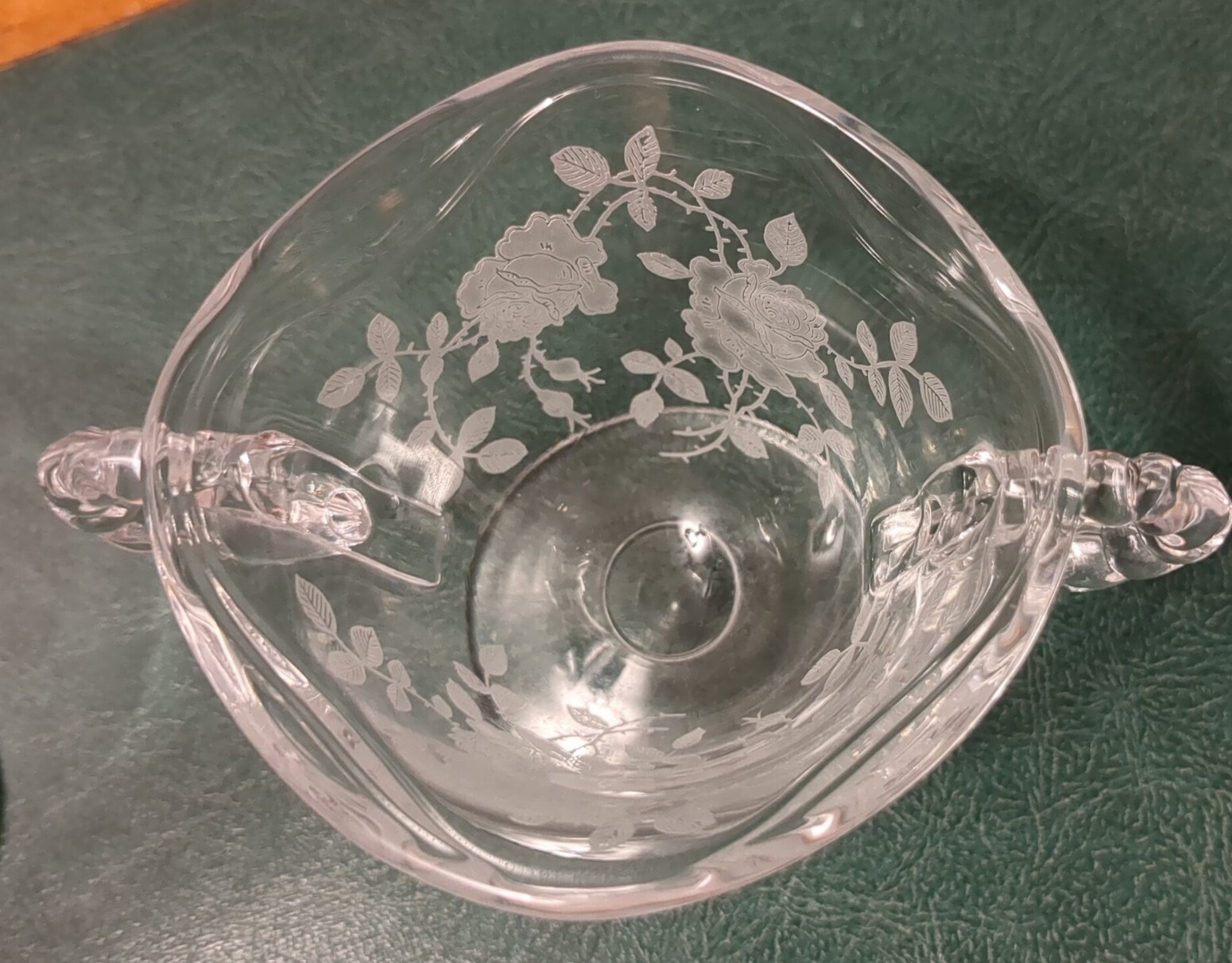 Creamer & Sugar w Willomere Etch ~ 3 inches tall Fostoria Coronet Glass