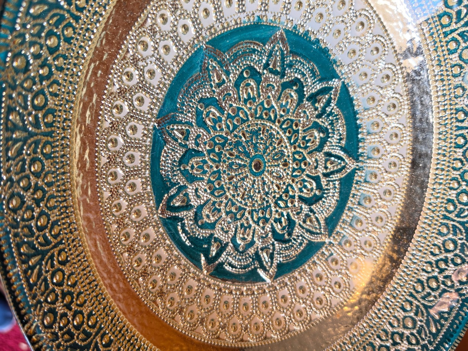 Turkish Glass Round Oval Serving Gold Green 11.5″ X 9″ X 2.5″ Beautifully Made