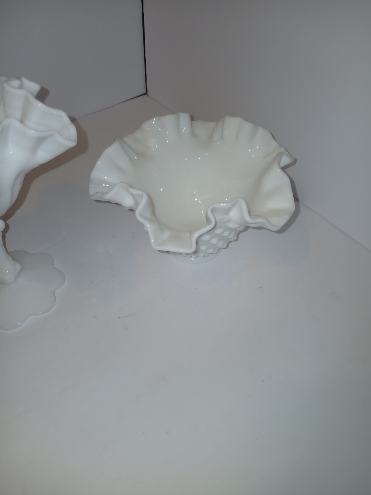 Antique Milk Glass Floral Candy Dishes Set Of 2 Anitque Great Condtion See Pics
