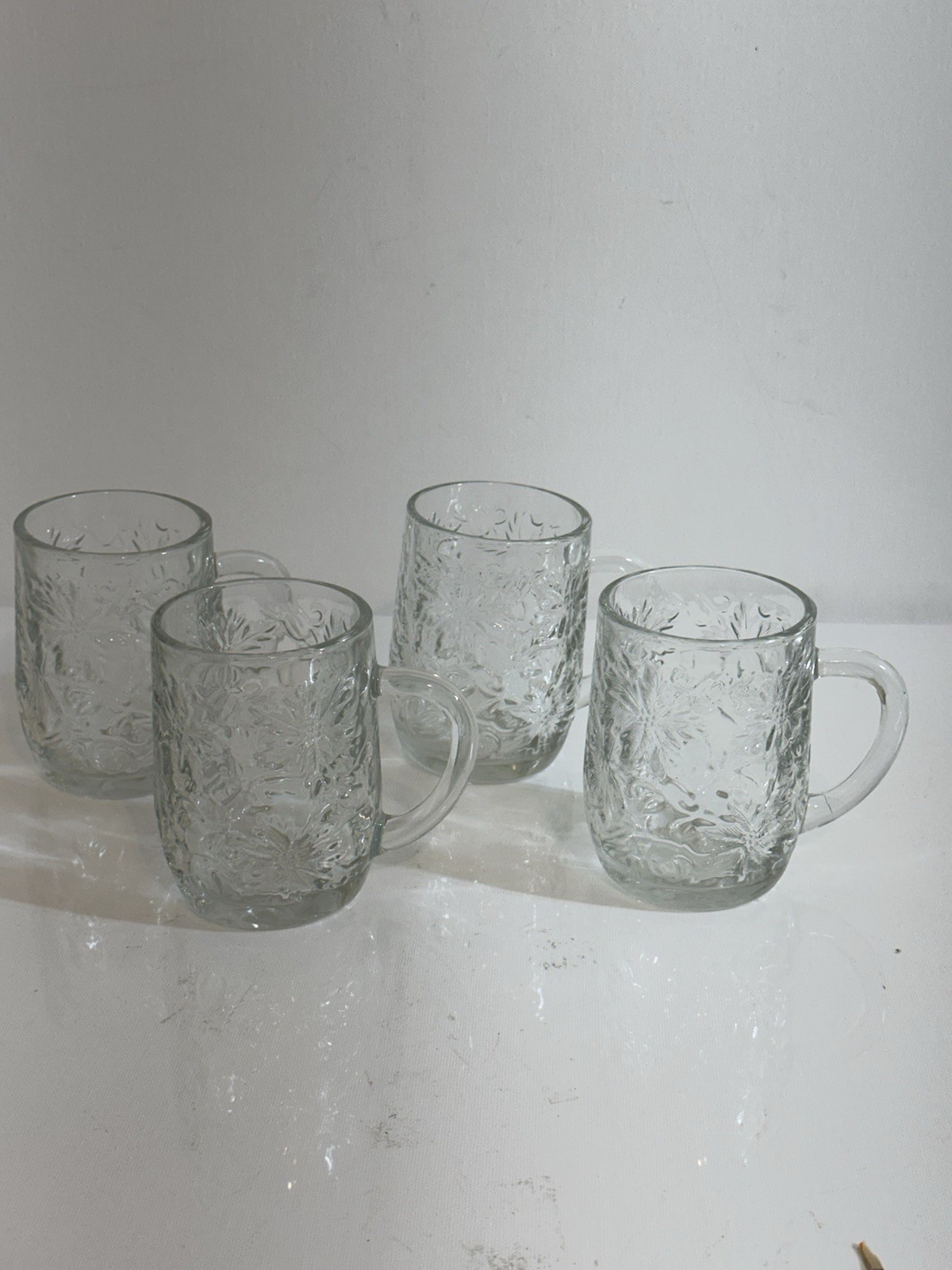Princess House Fantasia Clear Coffee Cup Mug Poinsettia Set 4
