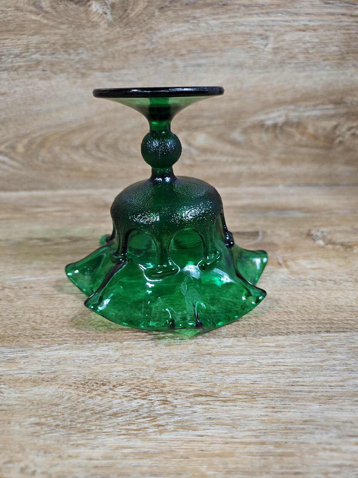 Viking Dark Green Glass Handkerchief Ruffle Top Candy Dish Compote Pedestal VTG