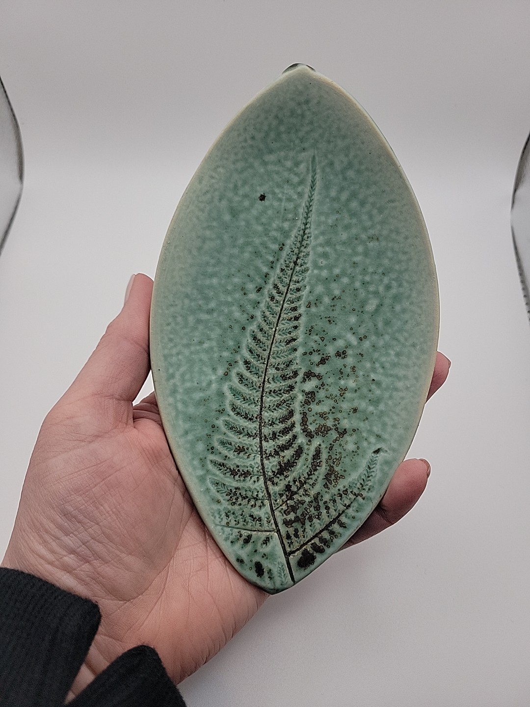 Vintage Fern Stem Trinket Dish Handmade Studio Pottery Nature Botanical Unique